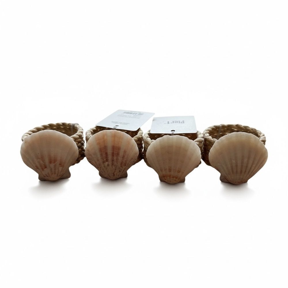 NWT Pier 1 Imports Natural Seashell Napkin Ring Set of 4 Jute Beach Theme Shells